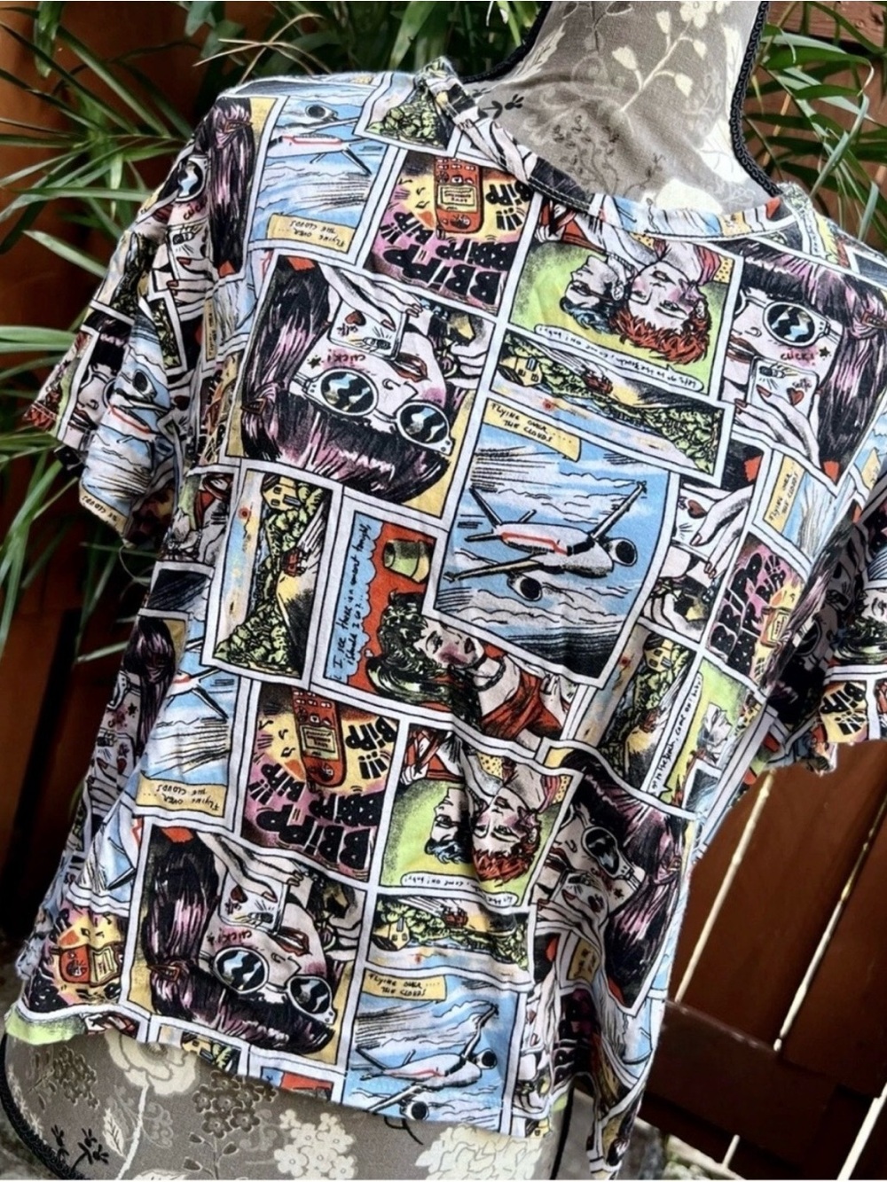 Zara Comic Book Crop Tee Pop Art Sz M Cotton T-shirt Selfie Travel Pics